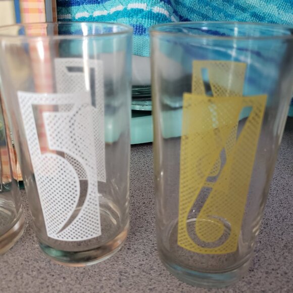 Mid Century Retro Vintage Party Glasses Set 6 Numbered Glasses Juice Tumblers - Picture 7 of 10